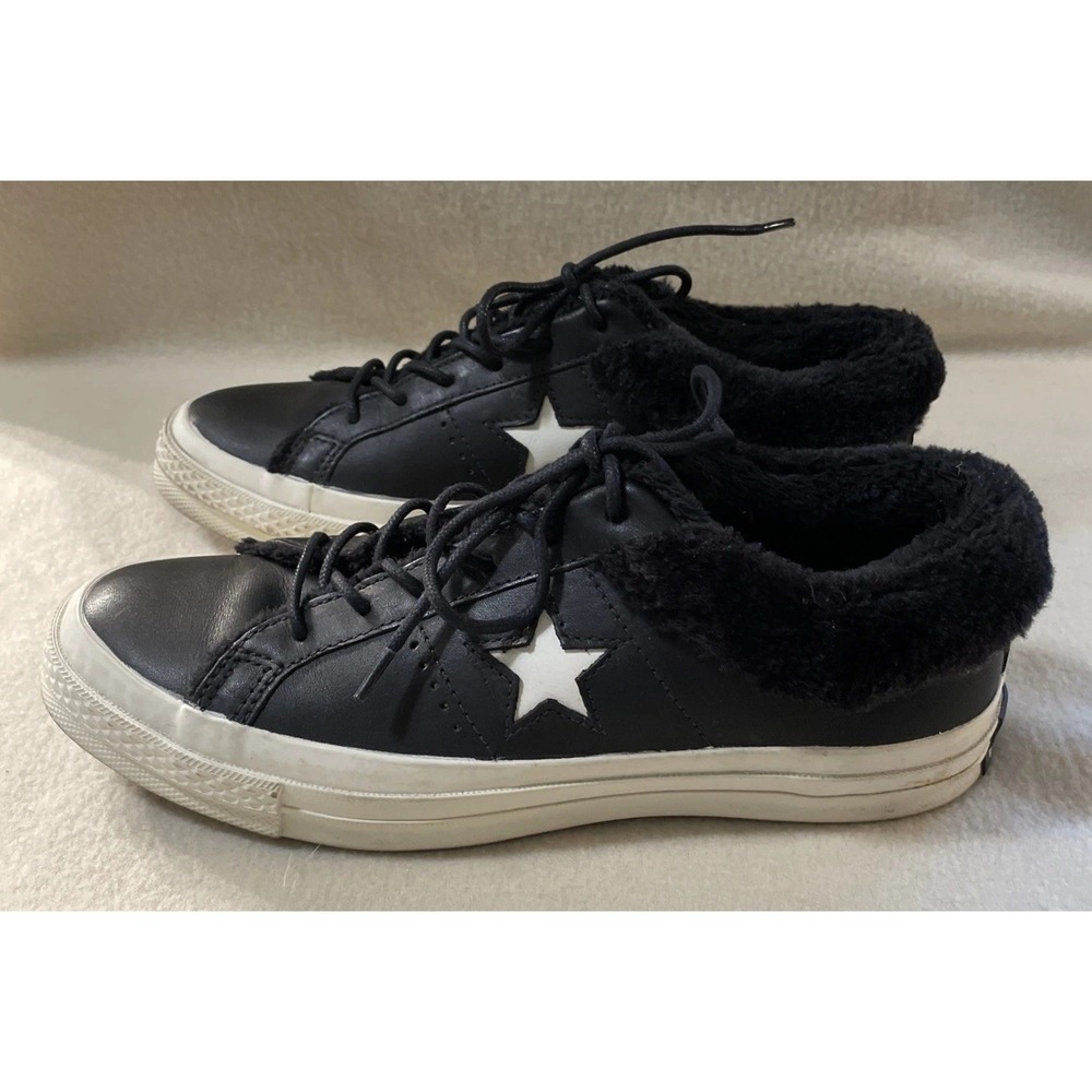 CONVERSE Leather 1 STAR STREET WARMER LINED LOW TOP Men 7 Women 9 162601C Black